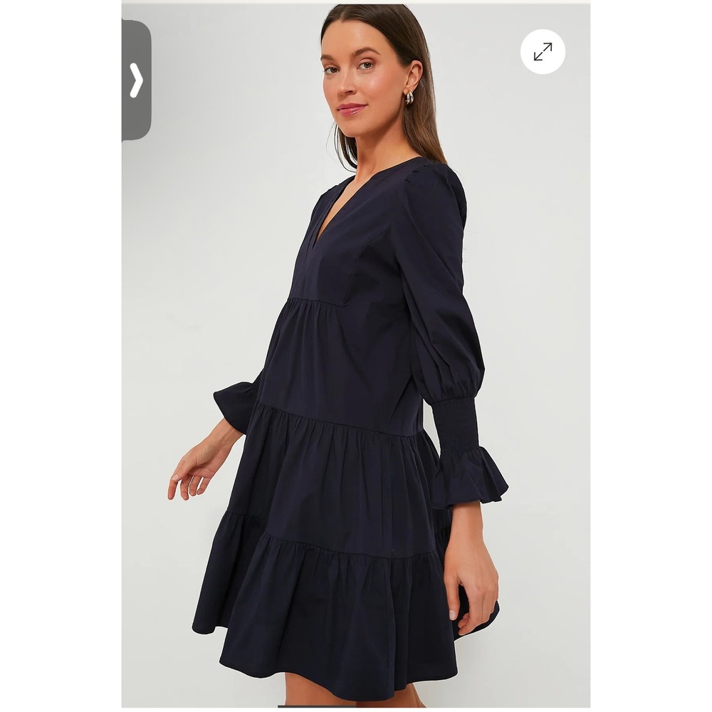 Tuckernuck Pomander Place Navy Cotton Poplin Kenzo Dress Smocked Cuff